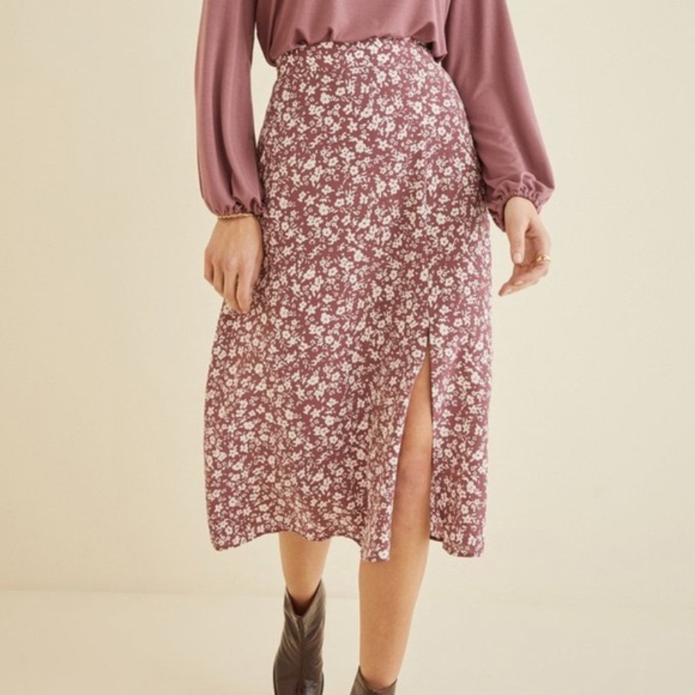 Amour Vert Ollie silk midi skirt 🌺 mauve